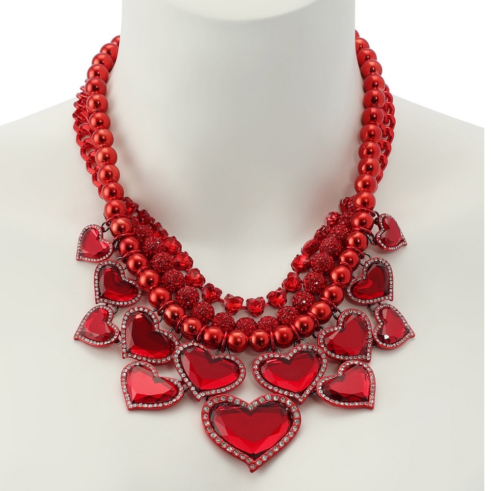 NWT❤️Betsey Johnson Red Love Spell Bib Necklace ❤️ 💎 - Picture 4 of 10